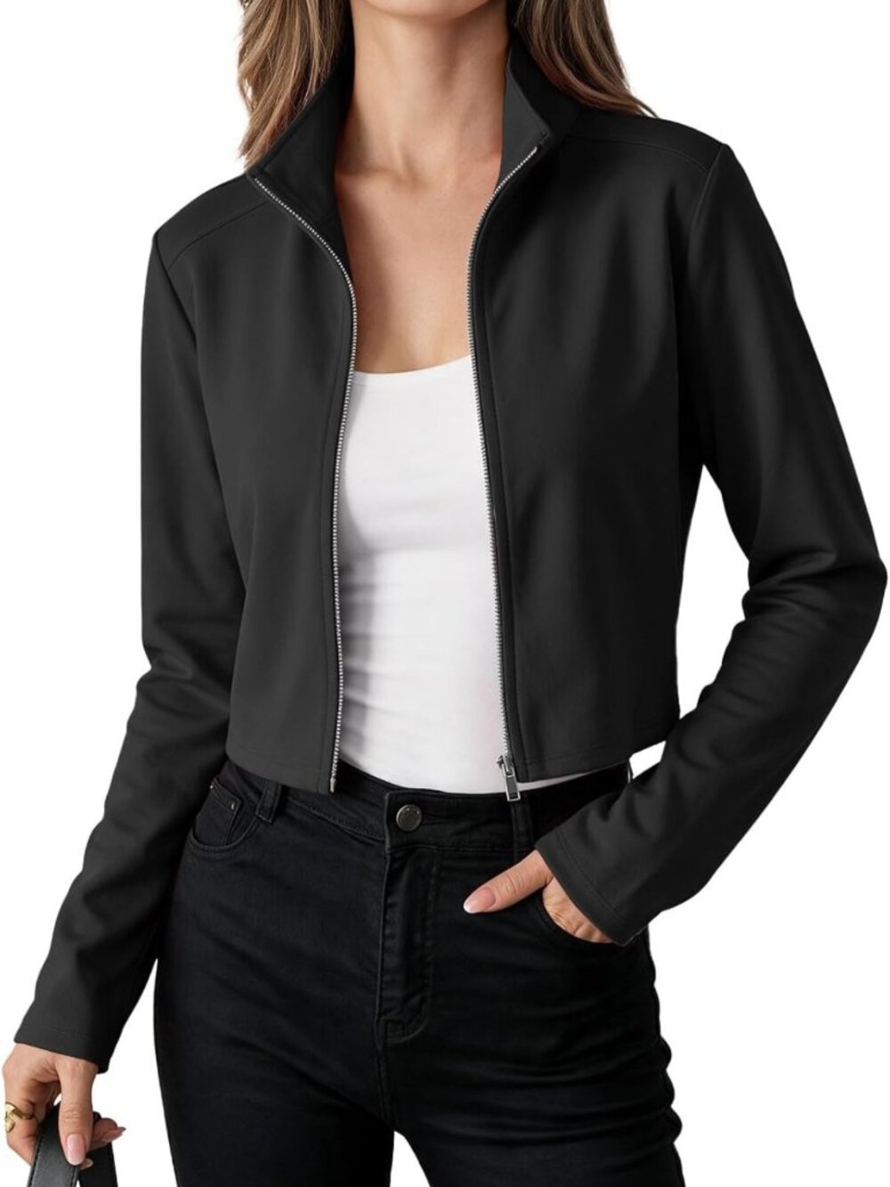Cropped Lightweight Athletic Jacket for Women - Slim Fit Full Zip Activewear
